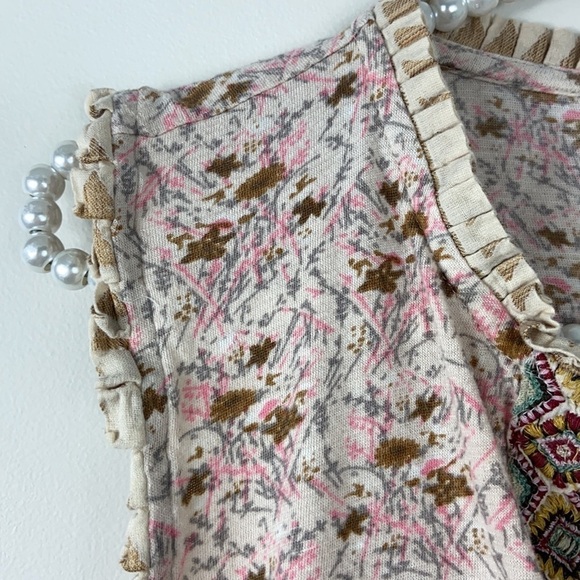 Lucky Brand Boho Cream Pink V Neck Mixed Media Sleeveless top Small - Picture 4 of 6